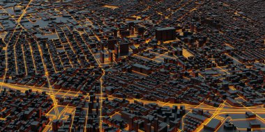 Tekno mega şehir; kentsel ve geleceksel teknoloji kavramları, orijinal 3D tasarım