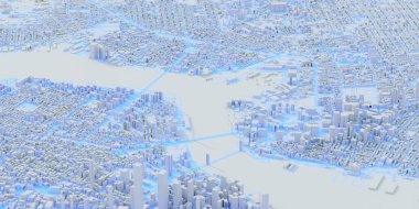 Tekno mega şehir; kentsel ve geleceksel teknoloji kavramları, orijinal 3D tasarım