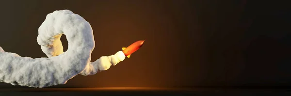 Széles Zászló Egy Rakéta Sok Füst Eredeti Renderelés — Stock Fotó