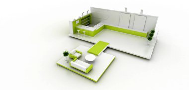 Kurumsal yeşil kabin, beyazda izole edilmiş, kopyalama alanı var. Asıl 3d oluşturma