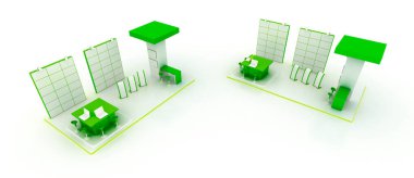 Kurumsal yeşil kabin, beyazda izole edilmiş, kopyalama alanı var. Asıl 3d oluşturma