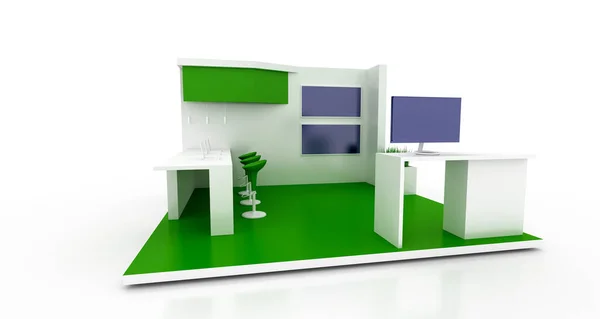 コピースペースと 白に隔離された企業の緑のブース 元の3Dレンダリング — ストック写真