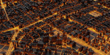 Tekno mega şehir; kentsel ve geleceksel teknoloji kavramları, orijinal 3D tasarım