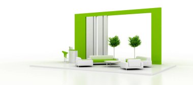 Kurumsal yeşil kabin, beyazda izole edilmiş, kopyalama alanı var. Asıl 3d oluşturma