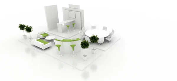 コピースペースと 白に隔離された企業の緑のブース 元の3Dレンダリング — ストック写真