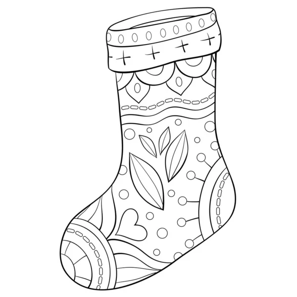 Adult coloring book, page a Christmas stocking with ornaments ima — стоковый вектор