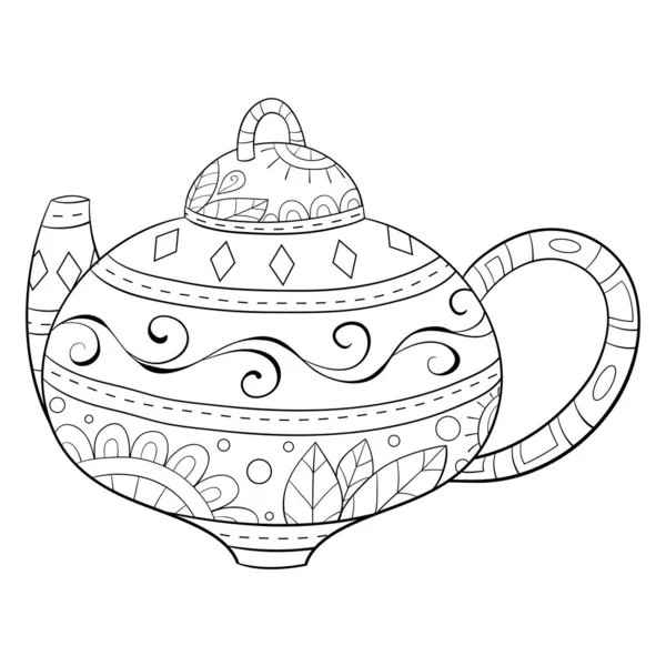 Книга-розмальовка для дорослих, сторінка різдвяного чайника з зображенням орнаментів — стоковий вектор
