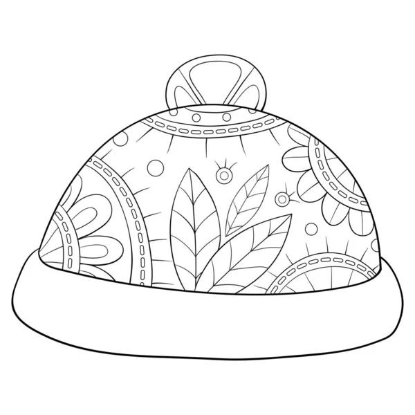 Adult coloring book, page a Christmas cap with ornaments image fo — стоковый вектор