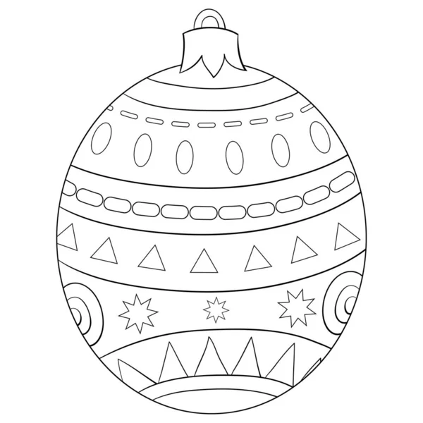 Libro para colorear para adultos, página de una bola de Navidad con adornos imagen — Vector de stock