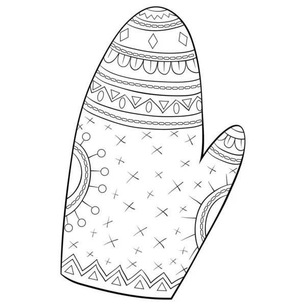 Adult coloring book, page a Christmas mitten with ornaments image — стоковый вектор