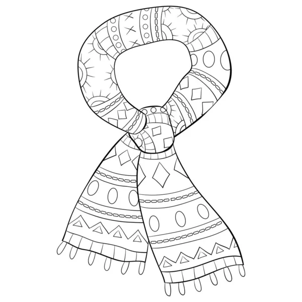 Libro para colorear para adultos, página una bufanda de Navidad con adornos imagen — Vector de stock