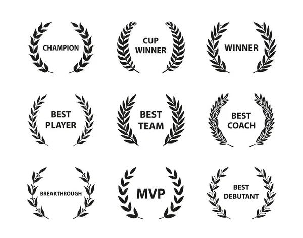 Premios deportivos y mejores coronas de premios nominados sobre fondo blanco. Ilustración vectorial . — Vector de stock