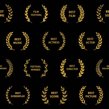 Altın film ödüllü çelenkler. Kusursuz desen. Vektör illüstrasyonu.