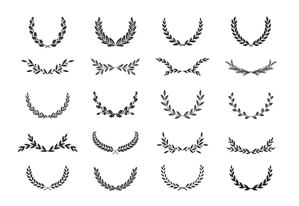 Collection Différentes Couronnes Laurier Circulaire Forme Silhouette Noire Blanche Blé — Image vectorielle
