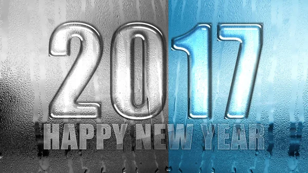 Happy new year 2017 word on rain drop window background