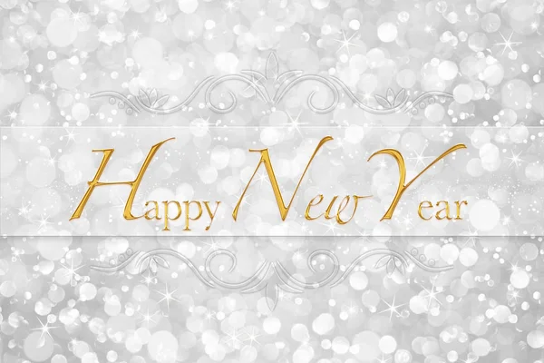 Frohes neues Jahr Worte auf glitzerndem Bokeh Hintergrund — Stockfoto