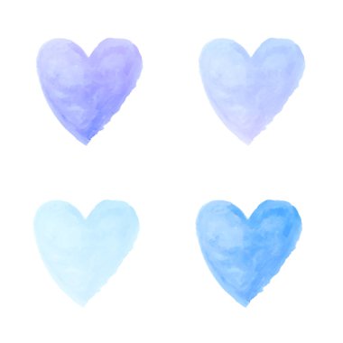 gradient blue and purple heart watercolor paint isolated on whit clipart