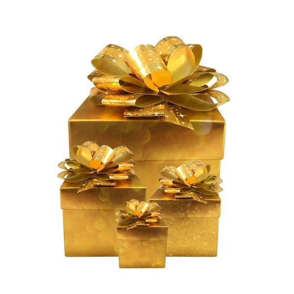 Arany karácsonyi ajándék doboz elkülöníteni a fehér háttér — Stock Fotó