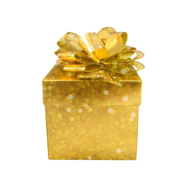 Karácsonyi csillogó bokeh arany ajándék doboz elszigetelt fehér háttérb — Stock Fotó