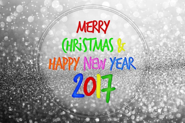 Buntes Wort frohe Weihnachten und ein gutes neues Jahr 2017 auf silber — Stockfoto