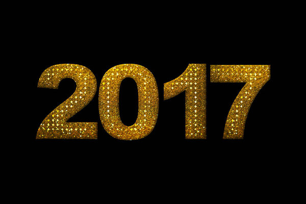 Gold glitter 2017 numbers for New Year holiday concept on black 