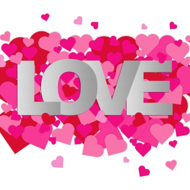 Beyaz adam pembe ve kırmızı kalpler ile Sevgililer günü kartı