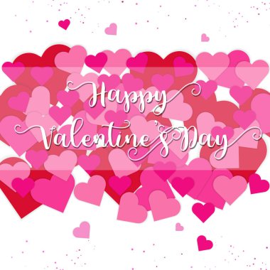 Mutlu Sevgililer günü kartı ile beyaz bac pembe ve kırmızı Kalpler