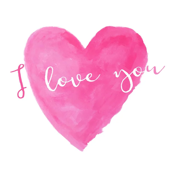 Pink heart watercolor paint isolated on white background with wo — Stock Photo, Image