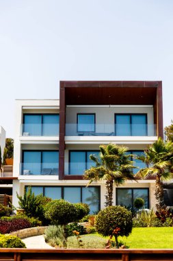 Palmiye ağaçları ve otel