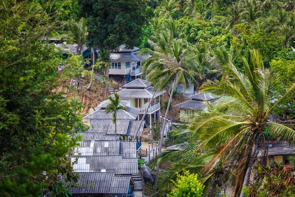Бунгало на крыше в пальмовых джунглях — стоковое фото
