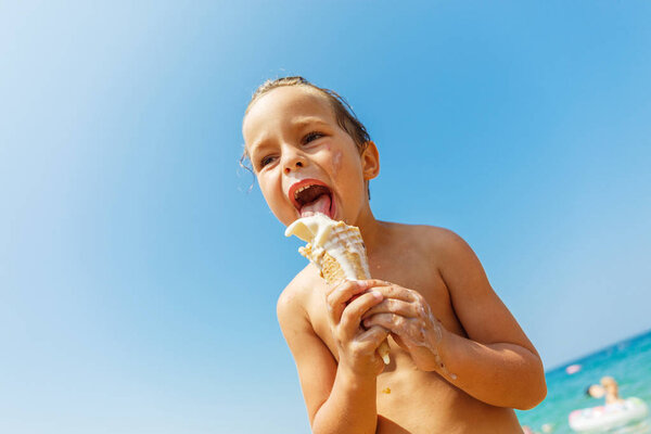 Boy eating ice cream