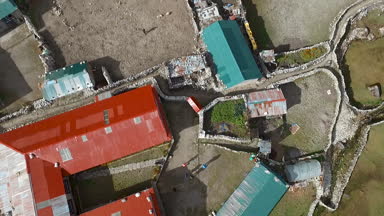 Everest basecamp Thame, Nepal görünümü - trek. Drone görüntüleri.
