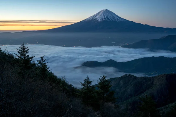 Morning glory Mt.Fuji a moře clous v Shinmichi-mountain pass, Yamanashi, cestovní ruch Japonsko — Stock fotografie