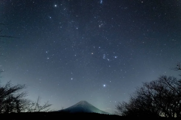 Mont Fuji Ciel Étoilé Plateau Asakiri Yamanashi Tourisme Japon — Photo