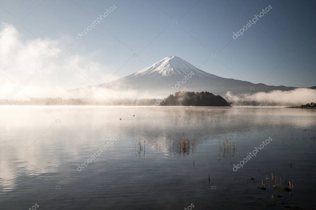 Mt.Fuji and blue sky at Kawaguchi-lake,Yamanashi,tourism of Japan