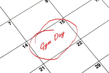 Spor salonu gün bir takvim kırmızı daire içinde