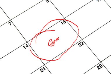 Bir takvim kırmızı daire içinde jimnastik salonu