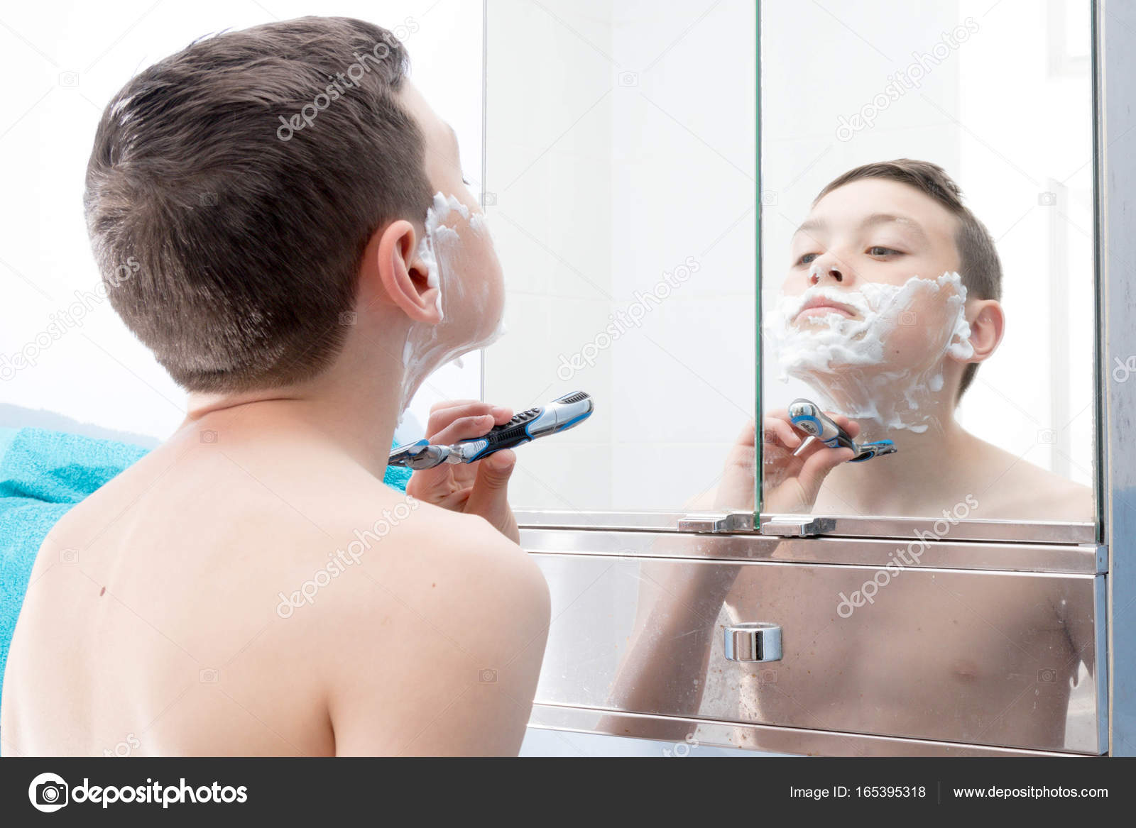 teenage boy shaving for the first time Stock Photo by ©Triumph0828