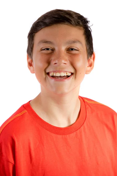 白い笑顔に分離された若い 10 代の少年 — ストック写真