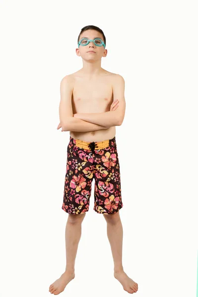 Fiatal tizenéves fiú kaukázusi fürdőruha viselése — Stock Fotó