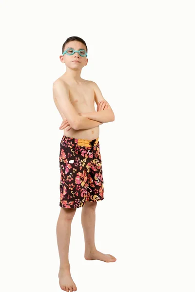 Fiatal tizenéves fiú kaukázusi fürdőruha viselése — Stock Fotó