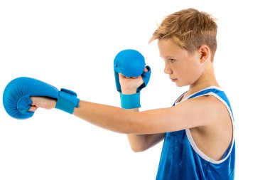 Pre-teen boxer boy with boxing gloves clipart