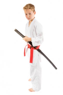 Bir kılıçla pre-teen çocuk