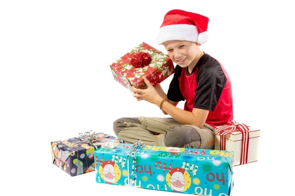 前十几岁的男孩和圣诞礼物精选 — 图库照片