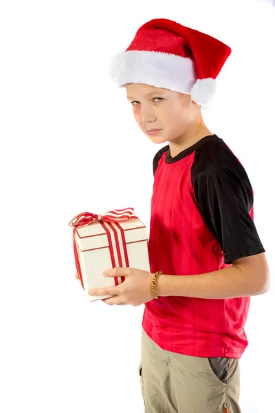 前少年男孩与圣诞节礼物 — 图库照片