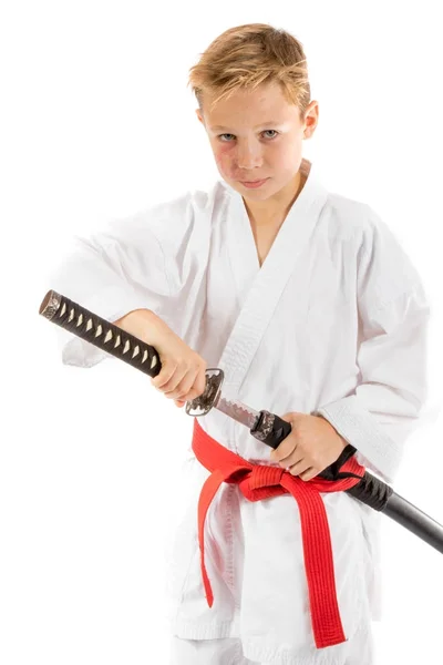 Pre-adolescente chico con una espada — Foto de Stock