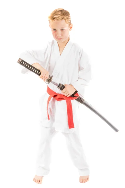 Pre-teen jongen met een zwaard — Stockfoto