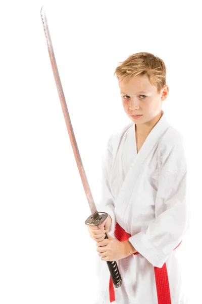 Pre-teen boy with a sword — Stock Photo, Image