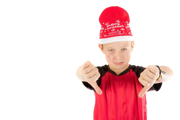 Pre-dospívající chlapec klobouk santa — Stock fotografie