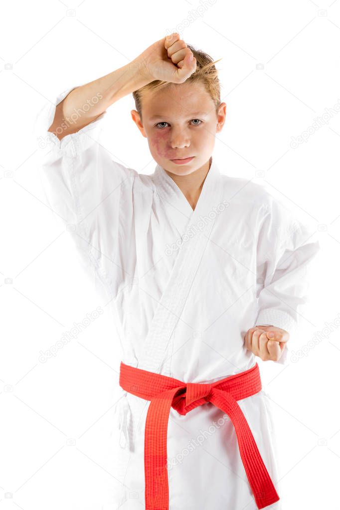 Pre-teen boy doing martial arts